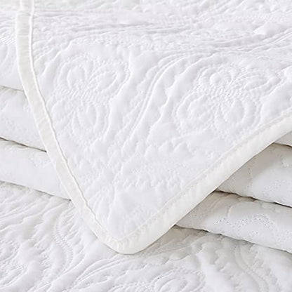 Bedsure Quilt Set White Queen Size - Soft Microfiber Coverlet with Flower Petal Design, Lightweight Bedspread for All Seasons, 3 Pieces (1 Quilt, 2 Pillow Shams)