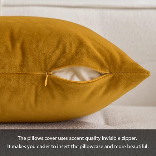 MIULEE Pack of 2 Mustard Yellow Pillow Covers 18x18 Inch Decorative Velvet Throw Pillow Covers Modern Soft Couch Throw Pillows Farmhouse Home Decor for Spring Sofa Bedroom Living Room