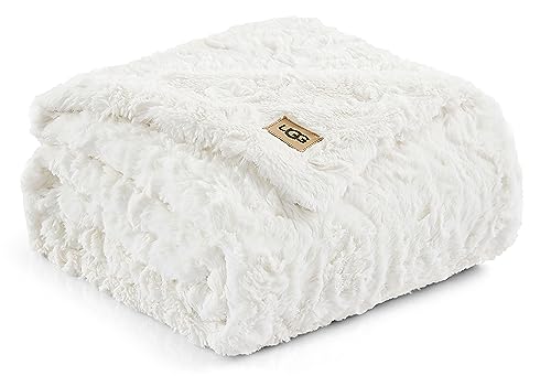 UGG Adalee Ivory Soft Faux Fur Reversible Accent Throw Blanket Lynx Linens