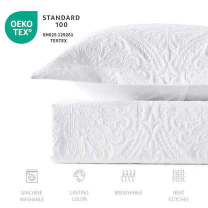 EXQ Home Quilt Set Full Queen Size White 3 Piece,Lightweight Soft Coverlet Flower Pattern Bedspread Set for All Seasons(1 Quilt,2 Pillow Shams)