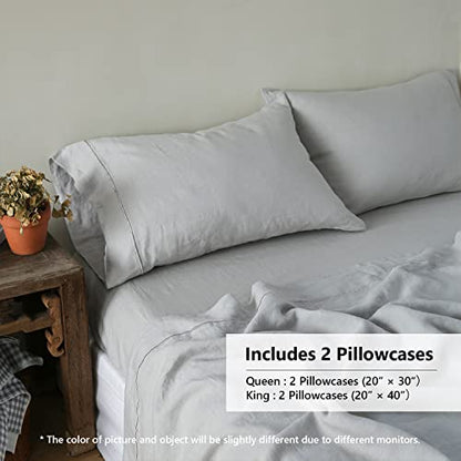 Simple&Opulence 100% French Linen Pillowcase Queen Size-Set of 2- Washed Solid Color Pillow Cases Embroidered -Soft and Durable (Grey, 20''x30'')