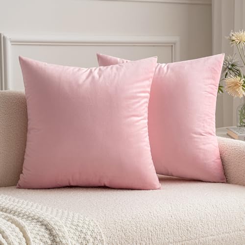 MIULEE Pack of 2 Decorative Velvet Pillow Covers Soft Square Throw Pillow Covers Solid Cushion Covers Bright Pink Pillow Cases for Spring Sofa Bedroom Car 18x18 Inch 45x45 Cm