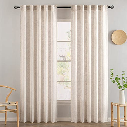 MIULEE Natural White Linen Curtains 84 Inch Long for Bedroom Living Room, Soft Thick Linen Textured Window Drapes Semi Sheer Light Filtering Rod Pocket Back Tab Neutral Farmhouse Cream Ivory 2 Panels