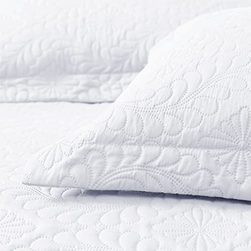 EXQ Home Quilt Set Full/Queen Size White 3 Piece,Lightweight Soft Coverlet Modern Style Wheat Pattern Bedspread Set(1 Quilt,2 Pillow Shams)