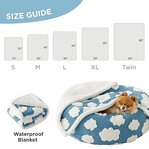 Lesure Waterproof Dog Blanket for Large Dogs - Washable Double Sided Dog Blankets with Warm Jacquard Shag and Soft Sherpa Fleece, Pet Cat Blanket for Couch Protection, 3D Textured Cloud, Blue
