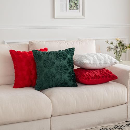 SHITURRE Christmas Tree Decorative Throw Pillow Covers Set of 2 Packs, Soft Fluffy Pillowcases for Home Décor, Boho Pillow Covers for Couch Bedroom(Red-Tree, 18"x18")