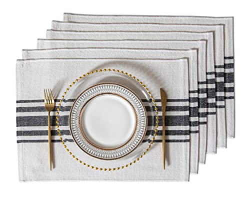 Placemats Set of 6 for Dining Table, Woven Cloth Place Mats for Kitchen Tabletop Décor, Handcrafted Machine Washable Cotton Table mats 13 x 19 Inch, Black and Beige