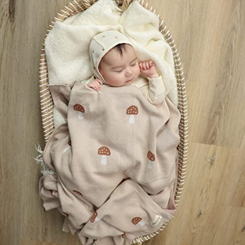 Flax Mushroom Luxury Knit Receiving Swaddle Unisex Baby Blanket - 100% Cotton