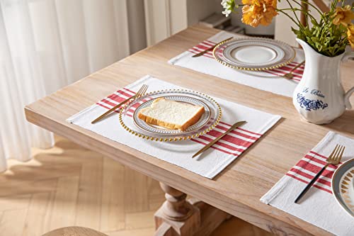 Placemats Set of 6 for Dining Table Décor, Handcrafted Machine Washable Cotton Table mats 13 x 19 Inch, red