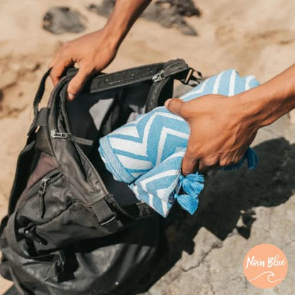 Blue Zigzag XL Beach Towel, 100% Turkish Cotton - Absorbent, Sand Free
