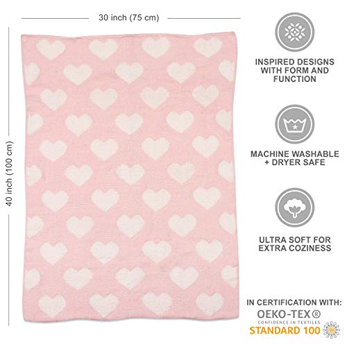 Pink Hearts Chenille Soft Baby Blanket Stroller Blanket Reversible