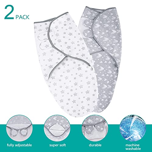 Baby Swaddles 0-3 Months, Grey Print, 2 Pack
