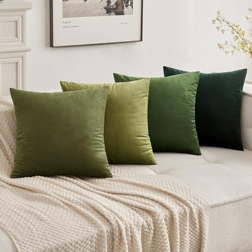 MIULEE Pack of 2 Olive Green Pillow Covers 18x18 Inch Decorative Velvet Throw Pillow Covers Modern Soft Couch Throw Pillows Farmhouse Home Decor for Spring Sofa Bedroom Living Room