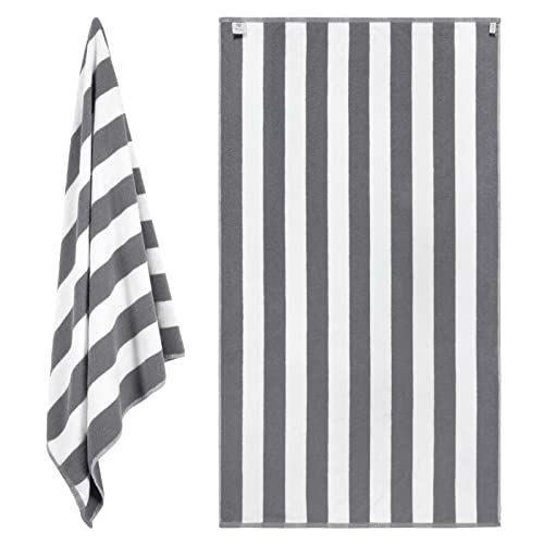 XL Cabana Stripe Cotton Beach Towel Large - Grey - Luxury Plush