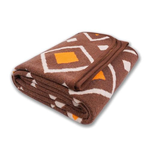 PuTian Merino Wool Blanket - Warm Thick Washable 87" x 63" Large Throw for Outdoors Camping Couch Bed Trave, Brown Check