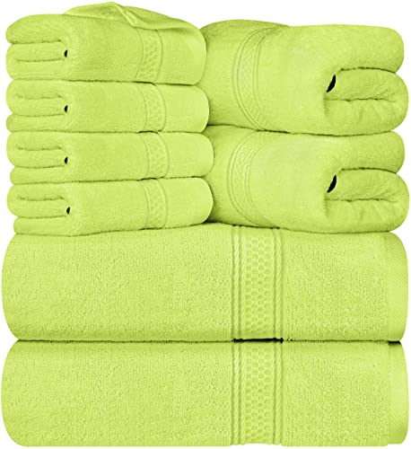 Utopia Towels 8-Piece Premium Towel Set, 2 Bath Towels, 2 Hand Towels, and 4 Wash Cloths, 600 GSM 100% Ring Spun Cotton Highly Absorbent Towels for Bathroom, Gym, Hotel, and Spa (Neon Green)