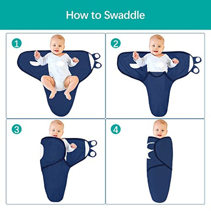 Baby Swaddles 0-3 Months, Grey & Navy, 4 Pack