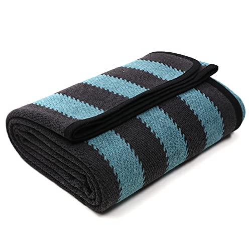 PuTian Merino Wool Blanket - 87" x 63" Thick Warm Soft Large Bed Throw - Great for Camping, Outdoors, Travel, Car, Couch, All Seasons Blue Stripe