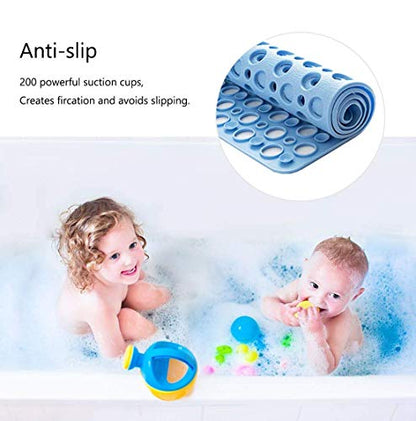 Blue Non-Slip Bathtub Mat for Kids, Machine Washable