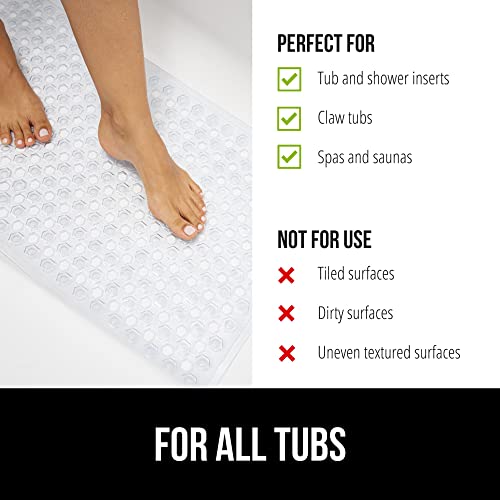 Clear Long Shower and Bath Mat with Gorilla Grip Suction Cups
