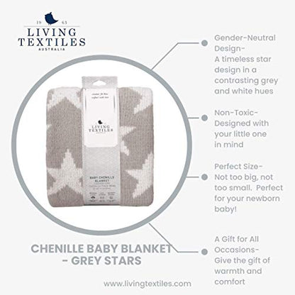 Grey Stars Chenille Soft Baby Blanket Reversible Premium Cozy Fabric