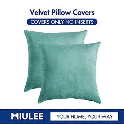 MIULEE Pack of 2, Velvet Soft Solid Decorative Square Throw Pillow Covers Set Cushion Case for Spring Sofa Bedroom Car 18x18 Inch 45x45 Cm Aqua Green