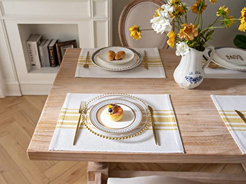 Placemats Set of 6 for Dining Table, Woven Cloth Place Mats for Kitchen Tabletop Décor, Handcrafted Machine Washable Cotton Table mats 13 x 19 Inch, Yellow and Beige
