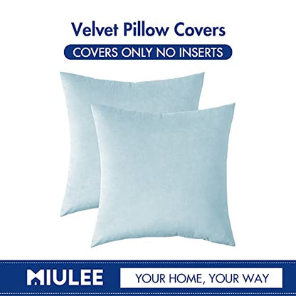 MIULEE Pack of 2 Velvet Pillow Covers Decorative Square Pillowcase Soft Solid Cushion Case for Spring Sofa Bedroom Car 18x18 Inch Baby Blue