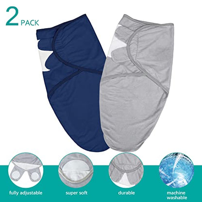 Baby Swaddles 0-3 Months, Grey & Navy, 4 Pack