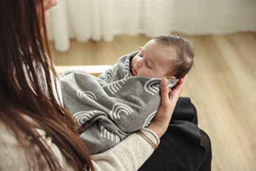 Rainbow/Taupe Lightweight Unisex Baby Swaddle Blanket - 100% Luxury Cotton