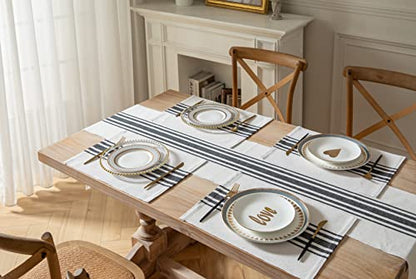 Placemats Set of 6 for Dining Table, Woven Cloth Place Mats for Kitchen Tabletop Décor, Handcrafted Machine Washable Cotton Table mats 13 x 19 Inch, Black and Beige