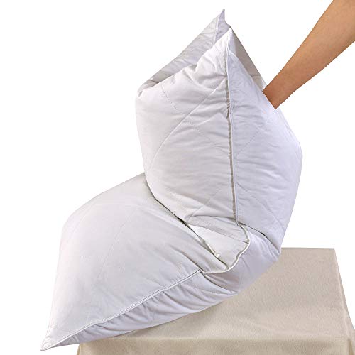 Three Geese Set of 1 White Goose Feather Bed Pillows Queen Size- Soft 600 Thread Count 100% Cotton, Medium Firm,Soft Support Surround Fill Polyester,White Solid