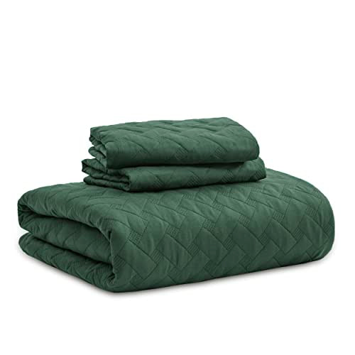 Bedsure Queen Quilt Bedding Set - Lightweight Summer Quilt Full/Queen - Dark Green Bedspread Queen Size - Bedding Coverlet for All Seasons (Includes 1 Quilt, 2 Pillow Shams)