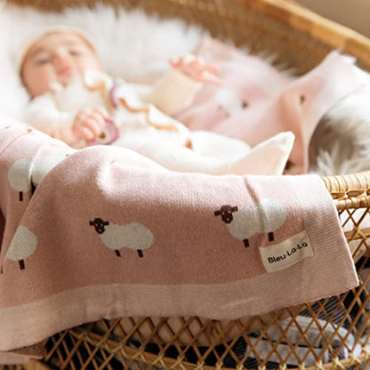Sheep/Light Pink Lightweight Unisex Baby Swaddle Blanket - 100% Luxury Cotton