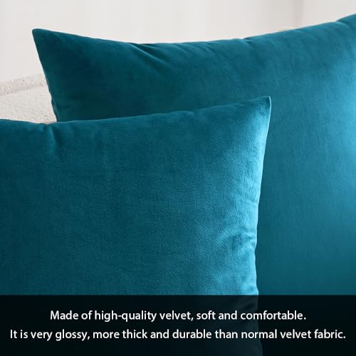 MIULEE Teal Pack of 2 Velvet Pillow Covers Decorative Square Pillowcases Soft Solid Cushion Cases for Spring Sofa Bedroom Couch 18x18 Inch