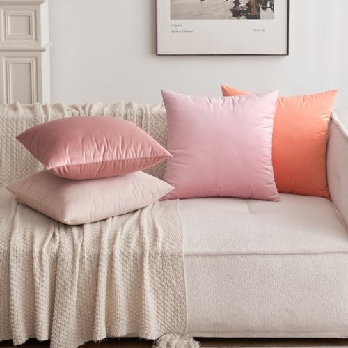 MIULEE Pack of 2 Decorative Velvet Pillow Covers Soft Square Throw Pillow Covers Solid Cushion Covers Bright Pink Pillow Cases for Spring Sofa Bedroom Car 18x18 Inch 45x45 Cm