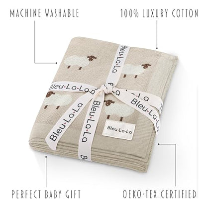 Sheep/Khaki Lightweight Unisex Baby Swaddle Blanket - 100% Luxury Cotton