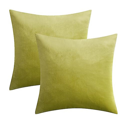 MIULEE Pack of 2 Chartreuse Green Velvet Throw Pillow Covers 18x18 Inch Soft Solid Decorative Square Set Cushion Cases for Spring Couch Sofa Bedroom