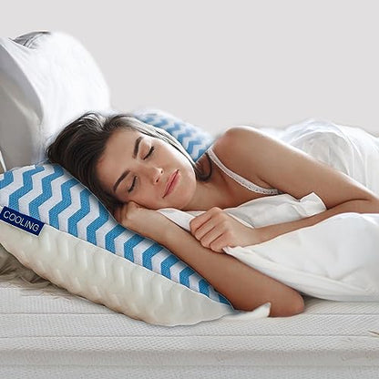 Pillows Queen Size for Bed - Adjustable Firm Pillow for Back Stomach and Side Sleeper - Shredded Memory Foam Cooling Bamboo Pillow for Neck and Shoulder Pain with Washable Cover