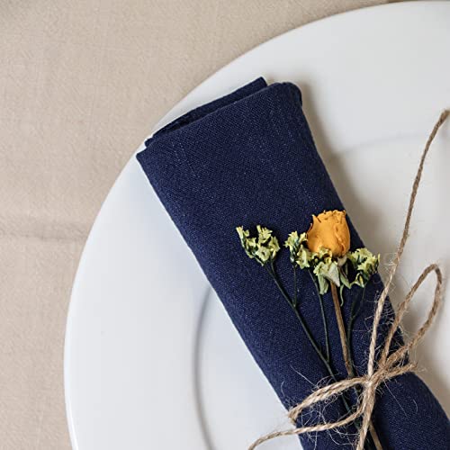 Dololoo Handmade Cloth Napkins with Fringe,18 x 18 Inches Cotton Linen Napkins Set of 4 Versatile Handmade Square Rustic Fringe Napkins for Dinner, Wedding and Parties, Navy Blue