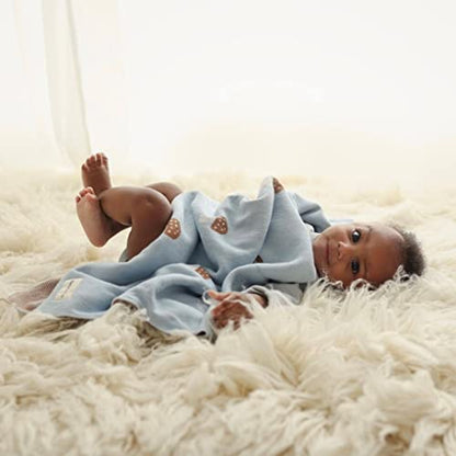Blue Mushroom Cottagecore Knit Unisex Baby Swaddling Blanket - 100% Cotton
