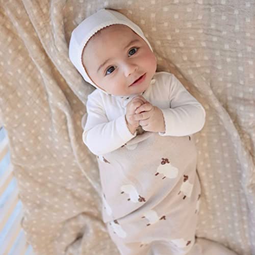 Sheep/Khaki Lightweight Unisex Baby Swaddle Blanket - 100% Luxury Cotton