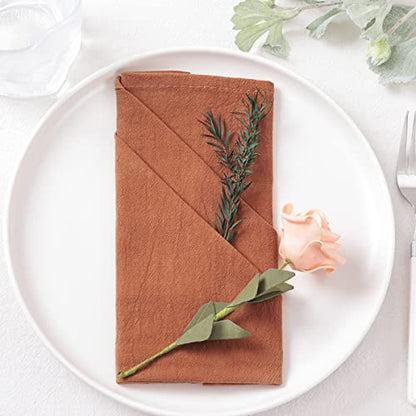 Socomi Cotton Linen Napkins Bulk 17"x17" Stonewashed Cloth Dinner Napkins Rustic Thick Table Napkins for Fall Thanksgiving Christmas Party Wedding Decoration (Set of 6, Terracotta)