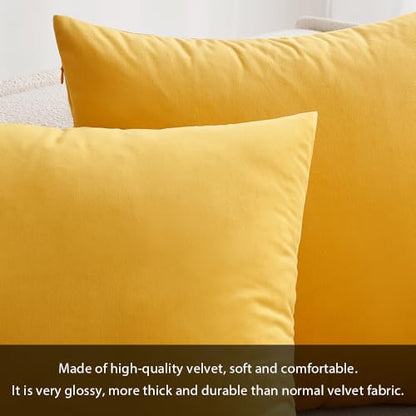 MIULEE Pack of 2, Velvet Soft Solid Decorative Square Fall Autumn Throw Pillow Covers Set Cushion Cases for Sofa Bedroom 18x18 Inch 45x45 Cm Orange Yellow