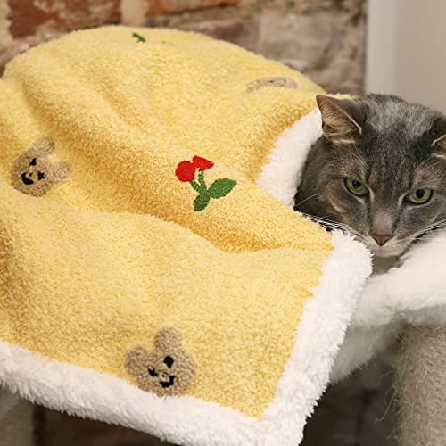Yellow Soft Fluffy Washable Throw Blanket for Cats and Dogs (38x33 inch)