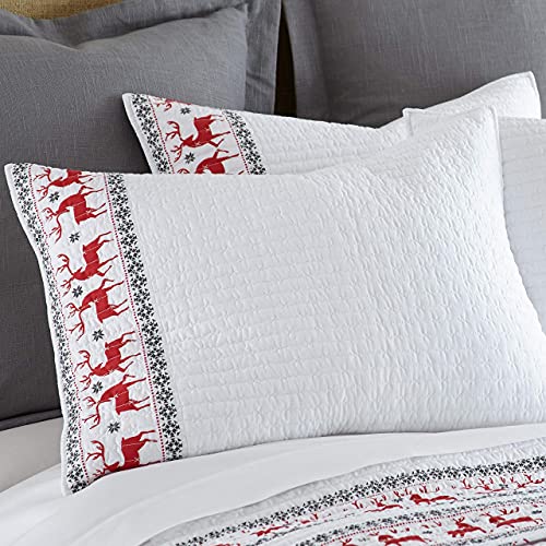 Levtex Home Merry & Bright Collection - Rudolph Quilt Set - Full/Queen Holiday Quilt 88x92 and Two Standard Shams 20x26 - Christmas Reindeer - White Red Black - Reversible