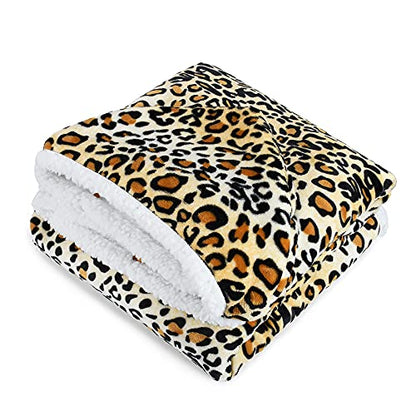 Cheetah Fleece Hooded Wearable Poncho Blanket with Pockets