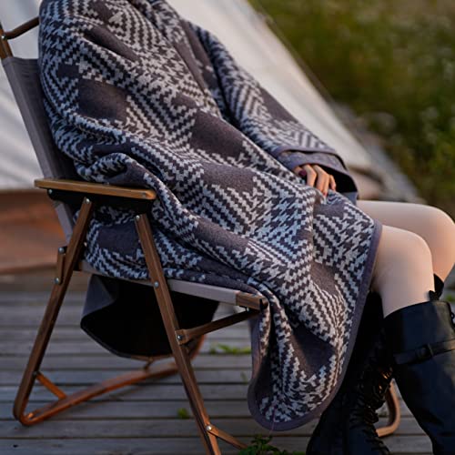 PuTian Merino Wool Blanket - 63" x 51" Thick Warm Soft Twin Bed Throw - Great for Camping, Outdoors, Travel, Car, Couch, All Seasons Houndstooth Grey