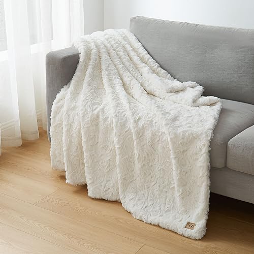UGG Adalee Ivory Soft Faux Fur Reversible Accent Throw Blanket