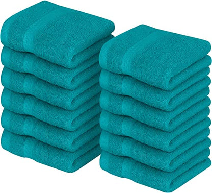 Utopia Towels [12 Pack Premium Wash Cloths Set (12 x 12 Inches) 100% Cotton Ring Spun, Highly Absorbent and Soft Feel Essential Washcloths for Bathroom, Spa, Gym, and Face Towel (Turquoise)